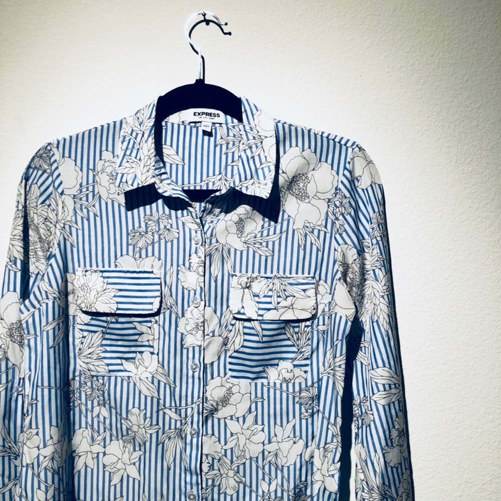 Pinstriped Floral Light Work Blouse